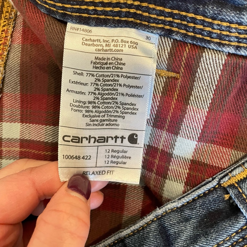 Womens Carhartt Relaxed Fit Flannel Lined Jeans Size 12 Regular - Picture 2 of 6